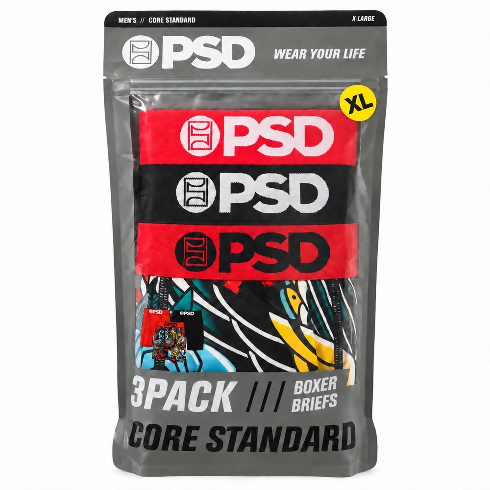 PSD Underwear Mens Core Standard 3-Pack Boxer Briefs XL Red Black Graphic Print